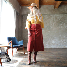 Load image into Gallery viewer, Corduroy A-Line Midi Skirt - Rust
