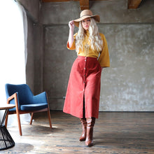 Load image into Gallery viewer, Corduroy A-Line Midi Skirt - Rust