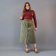 Load image into Gallery viewer, Corduroy A-Line Midi Skirt - Olive