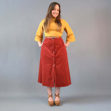 Load image into Gallery viewer, Corduroy A-Line Midi Skirt - Rust
