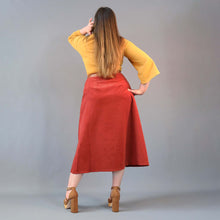 Load image into Gallery viewer, Corduroy A-Line Midi Skirt - Rust