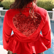 Load image into Gallery viewer, Velveteen Sequin Heart Peplum Blazer - Red