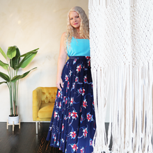Load image into Gallery viewer, Gathered Bubble Crepe Maxi Skirt - Navy Floral
