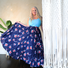 Load image into Gallery viewer, Gathered Bubble Crepe Maxi Skirt - Navy Floral
