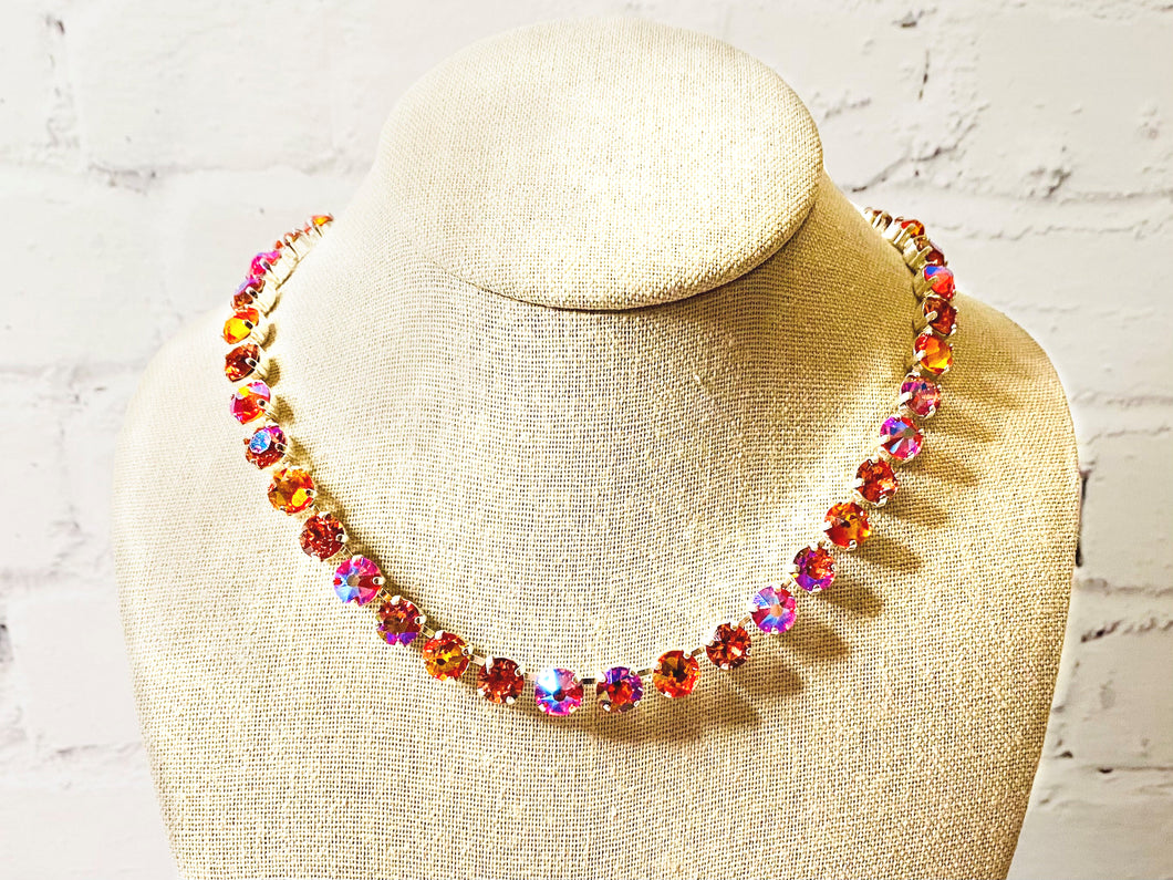 Swarovski Crystal Hibiscus Pink and Orange Necklace
